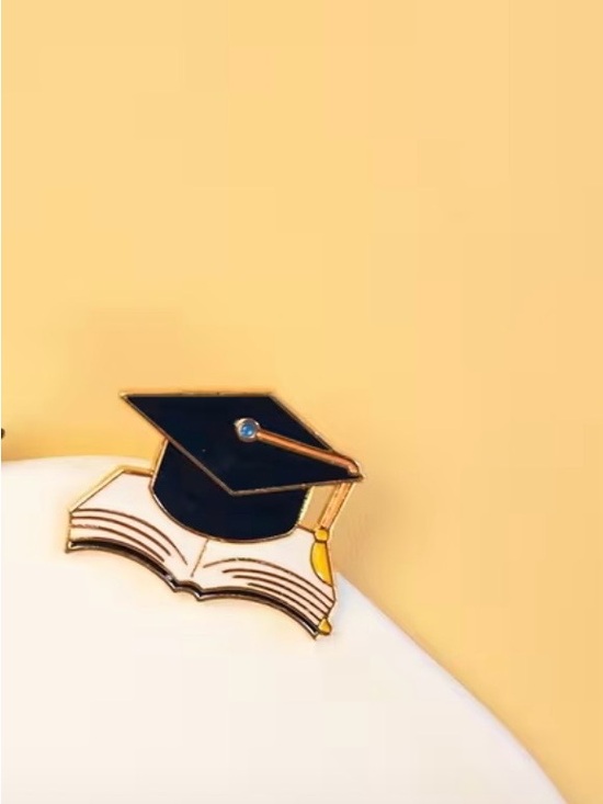 Jewelry - Graduation Cap & Book Enamel Pin - Black and Gold